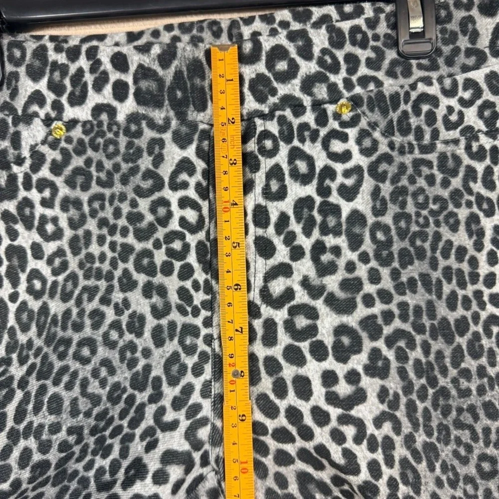 Michael Kors Women Grey Black Leopard Print Stretch Pull On Leggings Size L